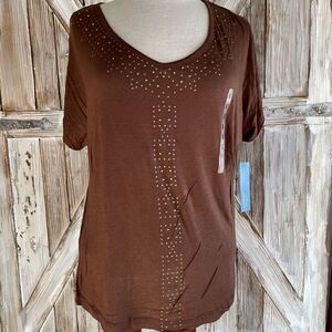 NWT Passports Brown Short Sleeve Top Size M